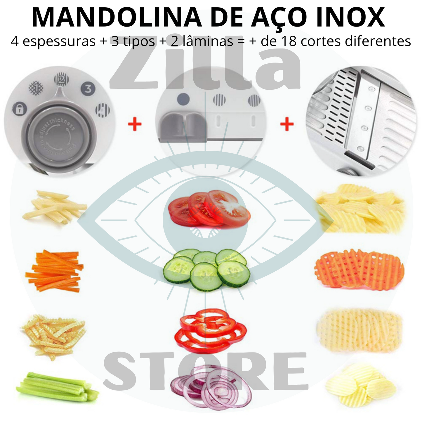 Mandolina de Aço Inox 18 Ajustes