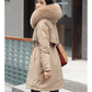 Parka Longa Forrada e com Capuz com Pele
