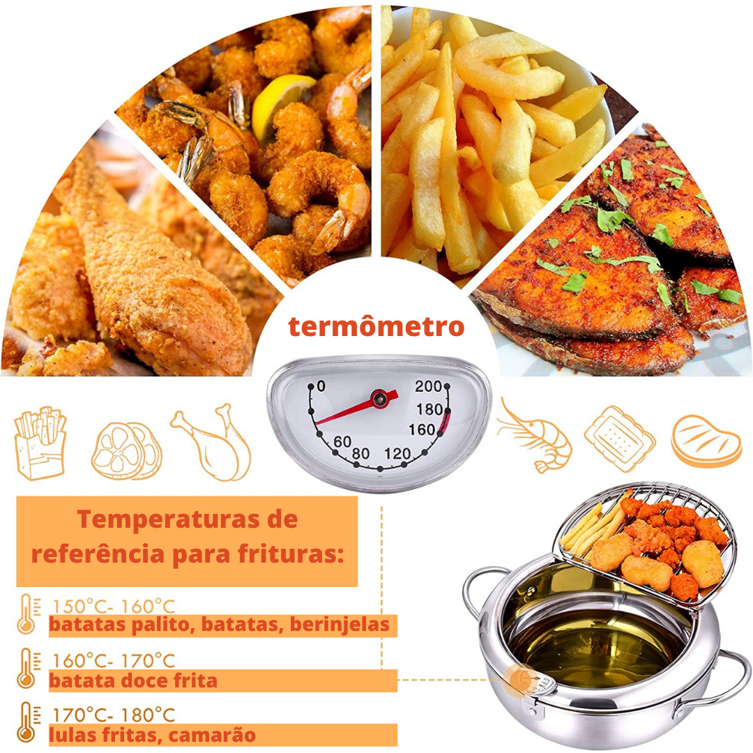 Frigideira com Termômetro e Tampa com Grade em Aço Inox