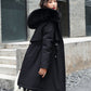 Parka Longa Forrada e com Capuz com Pele